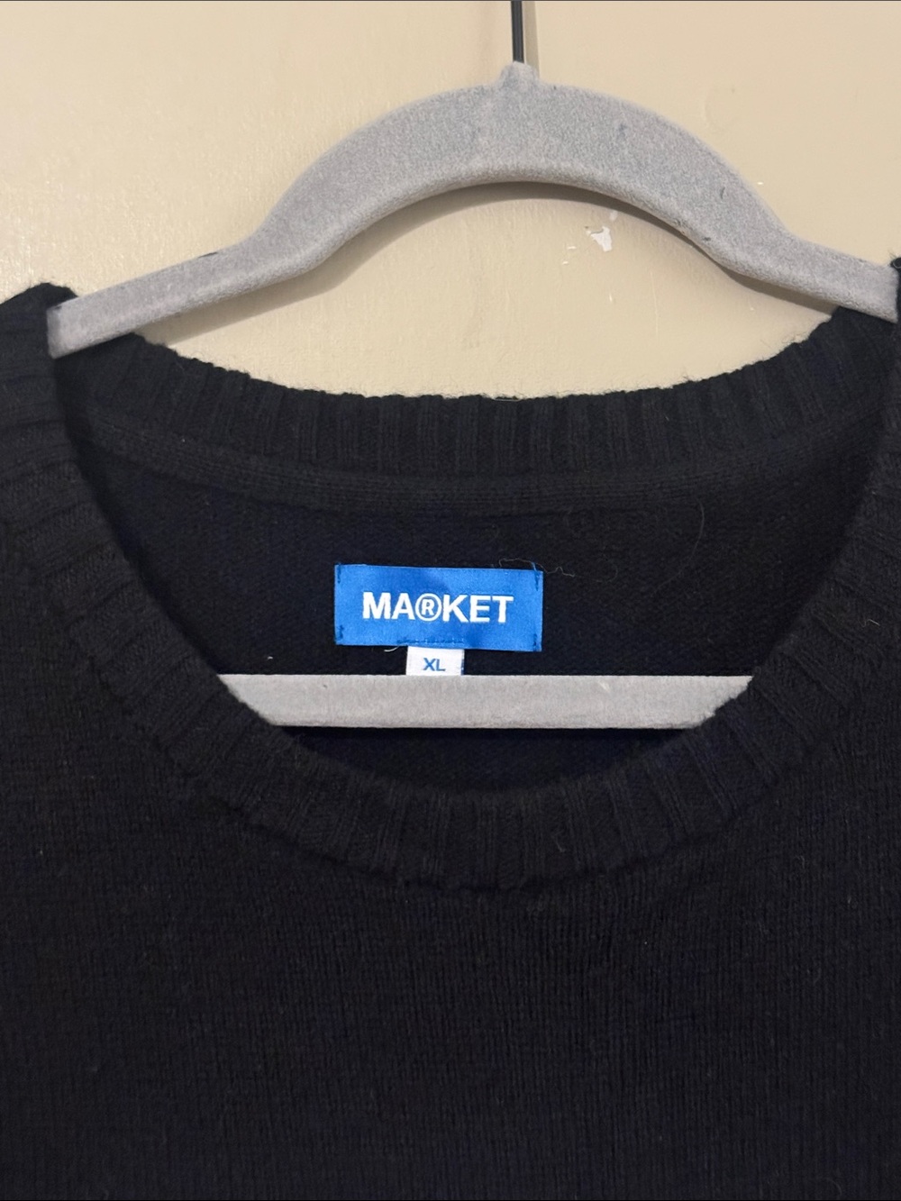 MARKET Skelly Intarsia Wool Blend Sweater, Black/white, size XL - Picture 6 of 12